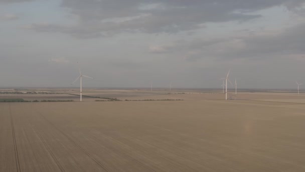 Turbinas Eólicas Desde Vista Aérea Energía Renovable Molinos Viento Atardecer — Vídeos de Stock