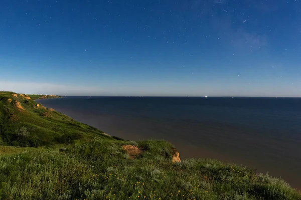 Вид Море Лунную Ночь Сделанный Длительной Экспозицией Ивановка Украина — стоковое фото