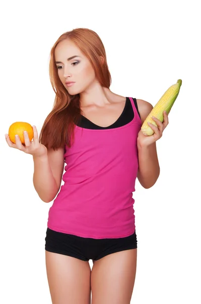 Diet. Dieting concept. Healthy Food. Beautiful Young Woman — Stock Photo, Image