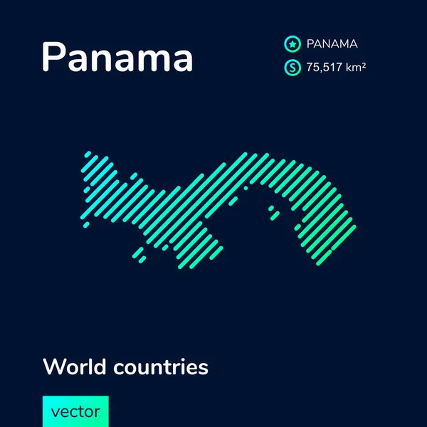 Karta Över Panama Vektor Kreativ Digital Neon Platt Linje Konst — Stock vektor