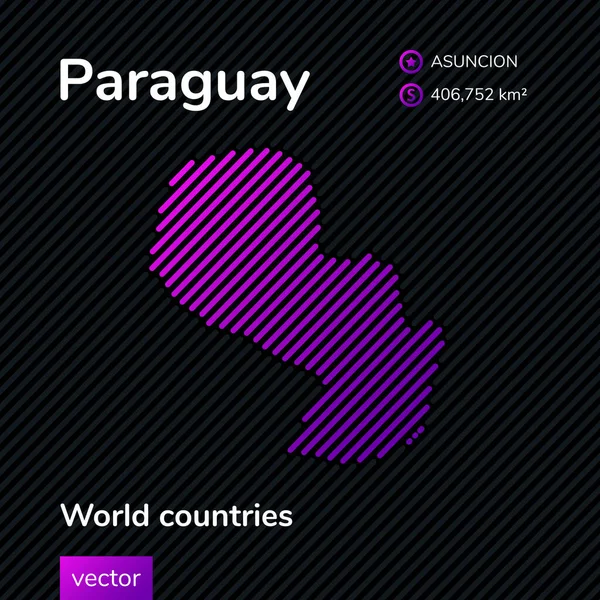 Mapa Paraguay Vector Creativo Digital Neón Línea Plana Arte Abstracto — Archivo Imágenes Vectoriales