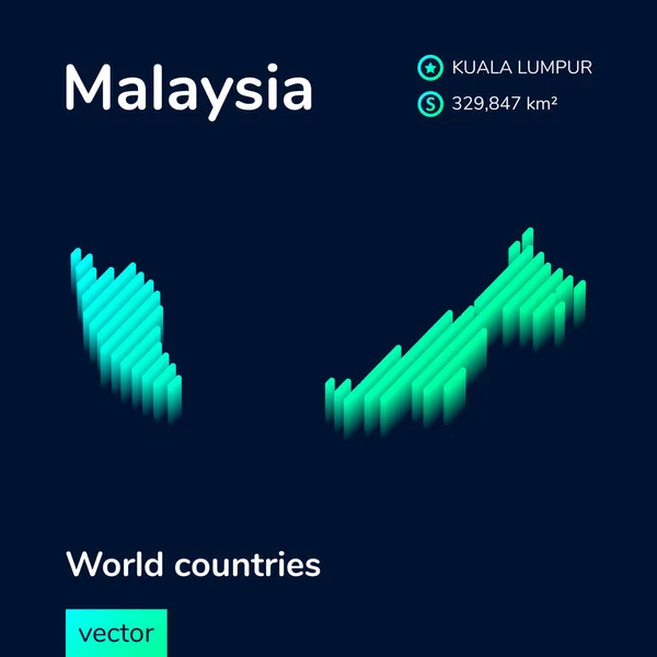 Estilizado Mapa Vectorial Isométrico Rayas Malasia Con Efecto Mapa Malasia — Vector de stock