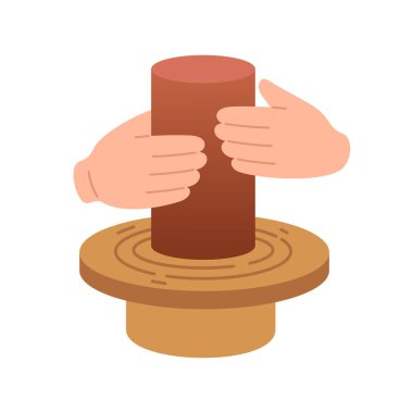 Eller seramik bulaşıklar, kil ürünler çömlekçi çarklı seramik mutfak aletleri. El işi hobisi vektör çizimi.