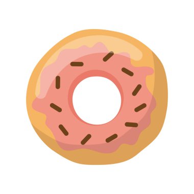 Pembe kremalı çörek, beyaz vektör klipsinde izole edilmiş renkli düz simge. Düz dizayn, Çizgi film tarzı