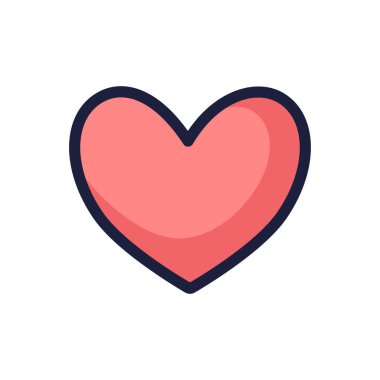 Pembe çizgili Kalp ikonu. Vektör çizimi düz tasarım. Sevgililer Günü ikonu. Aşk ikonu. Çizgi film tarzında elle çizilmiş kalp. Aşk konsepti.