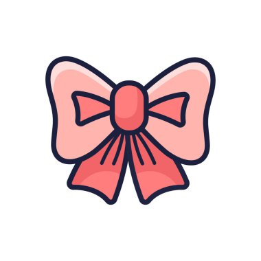 Şirin pembe fiyonk, saç fiyonku, papyon ikonu. Çocuk kıyafetleri tasarımı, cinsiyet partileri, bebek hediye kartları ve davetiyeler için illüstrasyon. Taslak yay, vektör izole