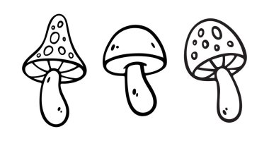 El çizimi mantar seti. Doodle tarzında vektör illüstrasyonu. Beyazda izole edilmiş. Mantar koleksiyonu