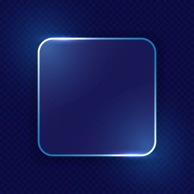Şeffaf buzlu cam kare, dikdörtgen. Modern UI tasarım elementleri ve minimalist yerleşimler için koyu mavi renkte cam morfizm öğesi. Cam doku ikonu. Vektör