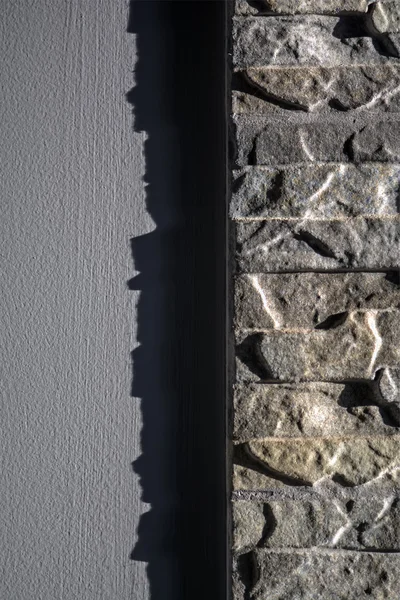 Hög kontrast sand stenmur kant med skugga på grå vägg för bakgrunder — Stockfoto