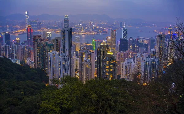 Hong Kong, China, SAR - 22 de febrero de 2014: Vista panorámica de Hong Kong y Kowloon desde Victoria Peak Tower — Foto de Stock