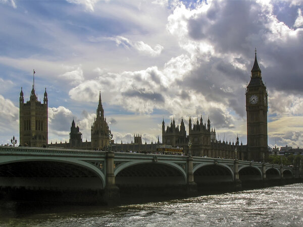 London, England, United Kingdom, Europe - July 01, 2004: Sun shining over Westminster Hall