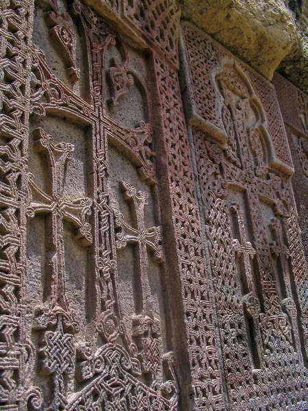 Khatschkars in Geghard monastery, Armenia — Stock Photo, Image