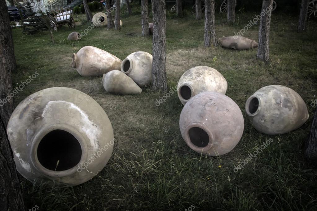 Old Pottery Crocks As Decoration Is On The Ground Armenia Stock