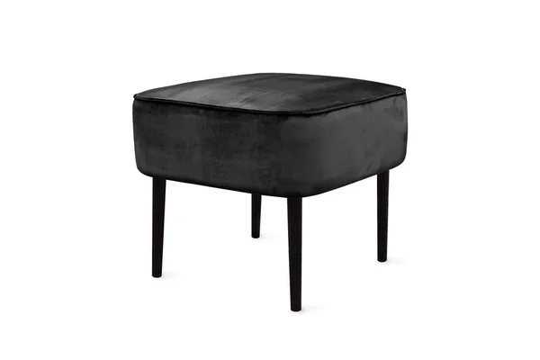 黑色天鹅绒填充物凳子黑色木制腿隔离在白色背景 家具系列 — 图库照片