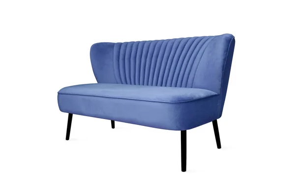 Sofá Elegante Tela Azul Con Patas Madera Aisladas Sobre Fondo — Foto de Stock