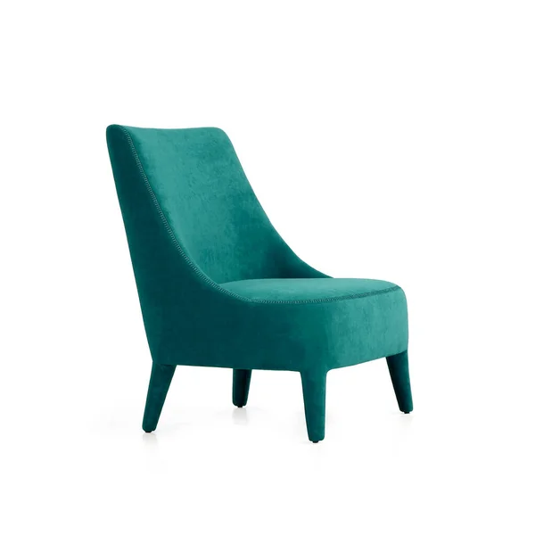 Klassieke Hoge Rug Fauteuil Art Deco Stijl Turquoise Fluweel Geïsoleerd — Stockfoto