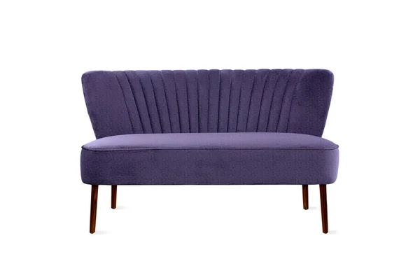 Stylish Purple Fabric Sofa Wooden Legs Isolated White Background Fashionable — Stock Photo, Image