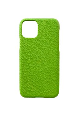 Beyaz arka planda izole edilmiş telefon için limon yeşili deri çanta. Arka plan