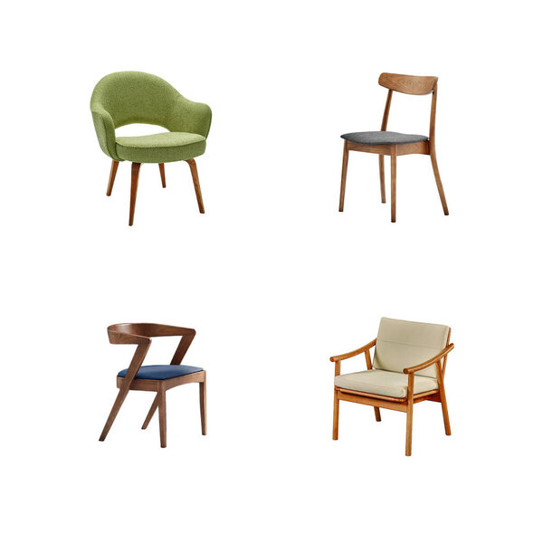 Four different style armchairs isolated on white background. Series of furniture