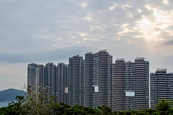 Residentiële Gebouwen Hong Kong China Bij Zonsondergang Hebben Gapende Gaten — Stockfoto