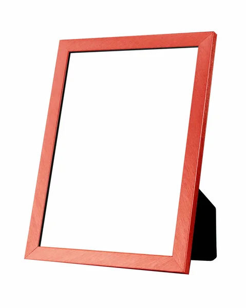 Vertical Coral Red Blank Picture Frame Black Stand Photographs Isolated — Stock Photo, Image