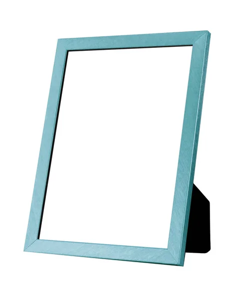 Vertical Turquoise Blank Picture Frame Black Stand Photographs Isolated White — Stock Photo, Image