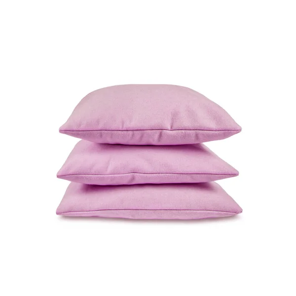 白い背景に隔絶された三つのピンクの毛むくじゃらの枕 — ストック写真