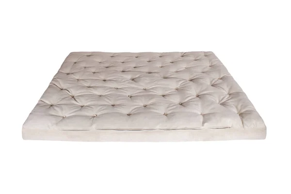 Beige Dubbele Bed Matras Gemaakt Van Natuurlijke Wol Geïsoleerd Witte — Stockfoto