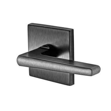 Kare siyah fırçalı metal kapı kolu, sapı. Kapı eşyalar için. Siyah dekoratif element kırpma yolu ile beyaz arkaplanda izole edildi. Mobilya serisi