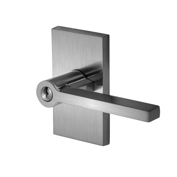 Silver Rectangular Door Knob Handle Brushed Steel Furniture Doorways Grey — Stock Photo, Image