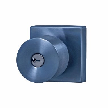 Kare mavisi fırçalı metal kapı kolu, sapı. Kapı eşyalar için. Siyah dekoratif element kırpma yolu ile beyaz arkaplanda izole edildi. Mobilya serisi