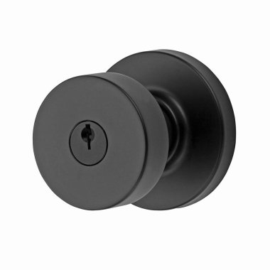 Yuvarlak siyah fırçalı metal kapı kolu, sapı. Kapı eşyalar için. Siyah dekoratif element kırpma yolu ile beyaz arkaplanda izole edildi. Mobilya serisi