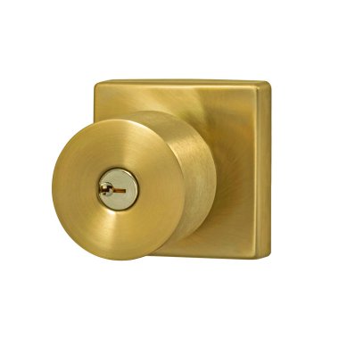 Kare fırçalı bakır kapı kolu, sapı. Kapı eşyalar için. Pirinç dekoratif element kırpma yolu ile beyaz arkaplan izole. Mobilya serisi