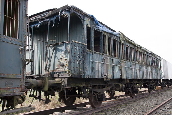 Abandoned train on railway