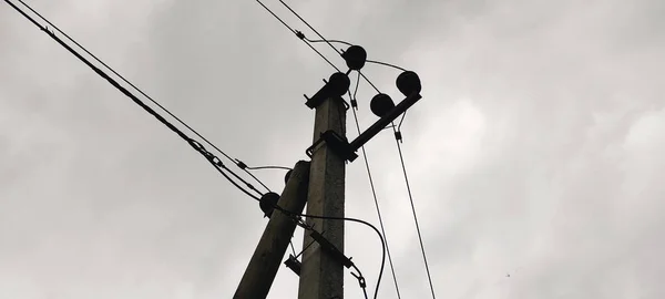 Alta Tensão Post High Voltage Torre Céu Fundo — Fotografia de Stock