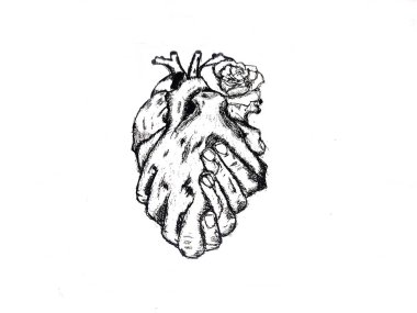 Kaba erkek çizimi çizen serbest kalem insan eli çapraz