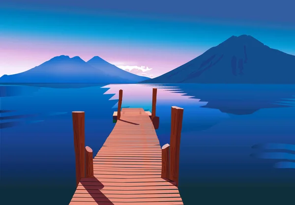 Lac Bleu Avec Coucher Soleil Rose Dans Les Montagnes — Photo