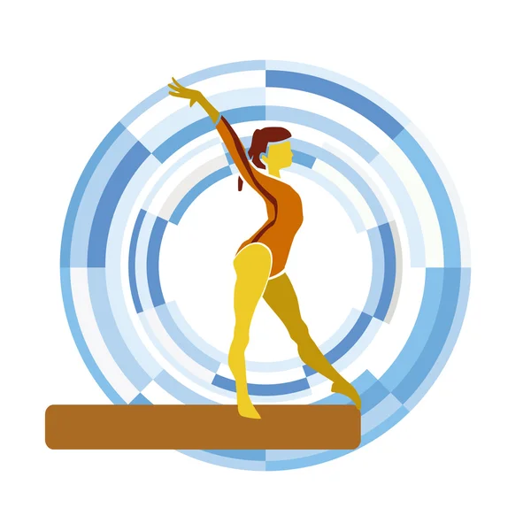 Balance Beam. Disciplina de gimnasia sobre fondo circular . — Vector de stock