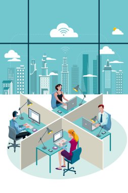 Oturan Ofis çalışanları ve şehir