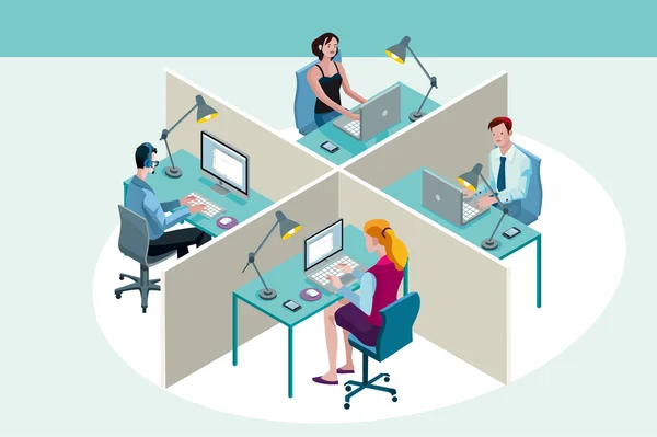 Office Workers Sitting at Their Desks — Stock Vector