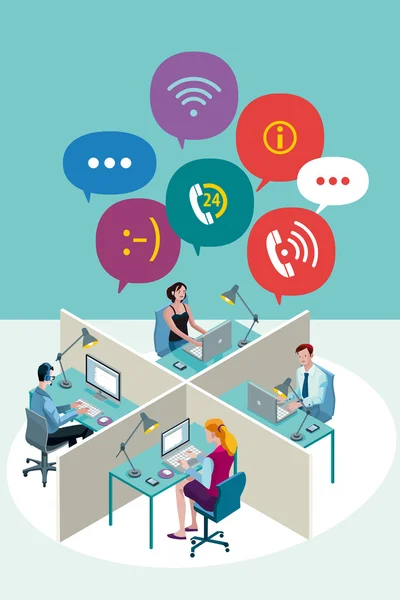 Office Workers with Speech Bubbles - Stok Vektor