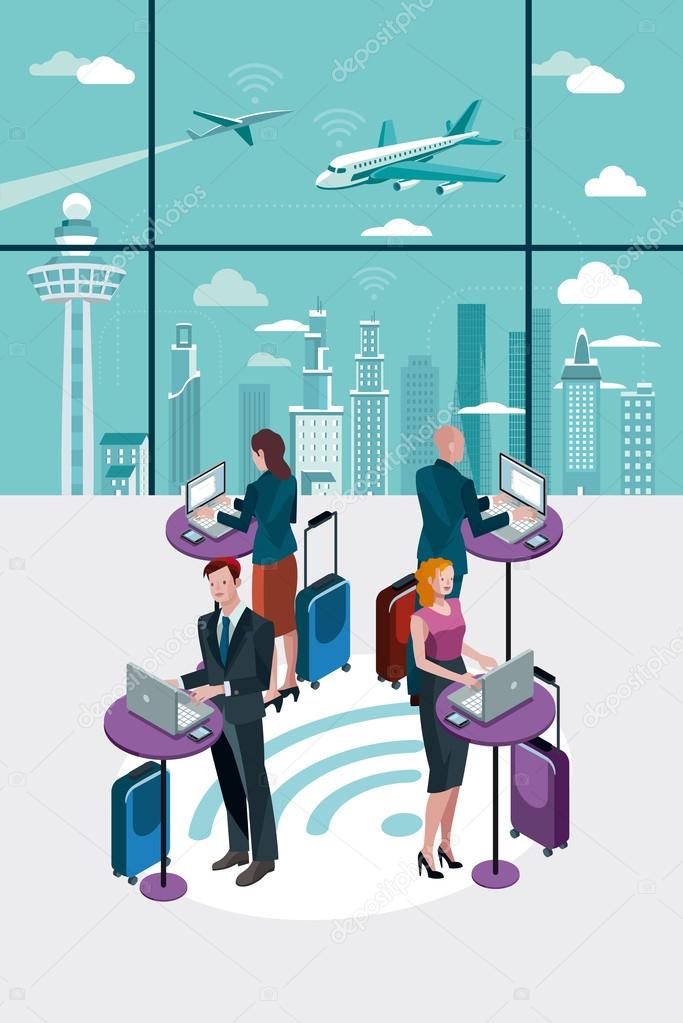 Business People Using Laptop at Airport