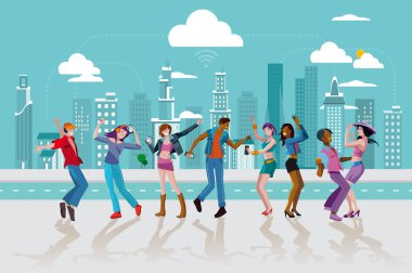 Gençler bir şehirde dans