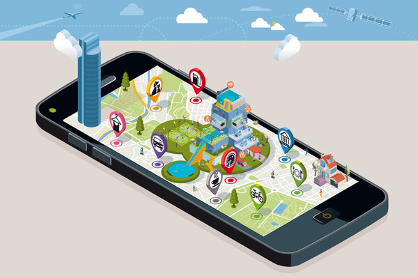 Карта города с булавками и интеллигентным домом
