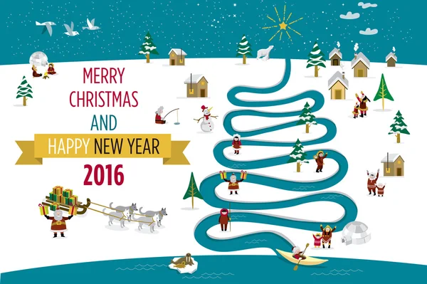 Рождественская открытка с эскимосами 2016 — стоковый вектор