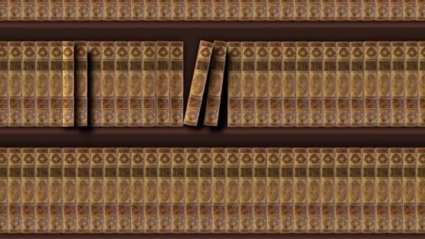 Panorama Animado Sin Costuras Libros Antiguos Una Fila — Vídeos de Stock