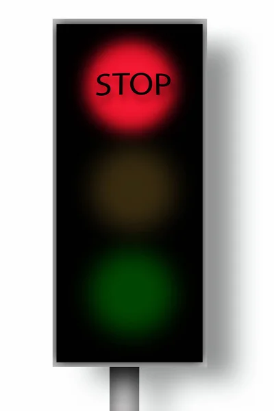 Design Red Traffic Light Saying Stop Big Capital Letters — Stock Photo, Image