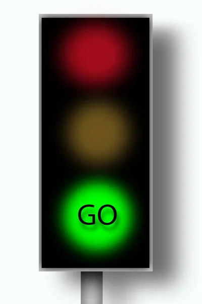 Design Mit Leuchtend Grüner Ampel Die Großbuchstaben Sagt — Stockfoto