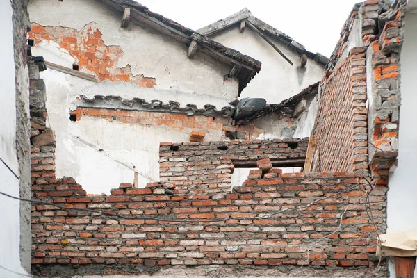 Demolición Construcción Con Ladrillos Paredes Enlucidas —  Fotos de Stock