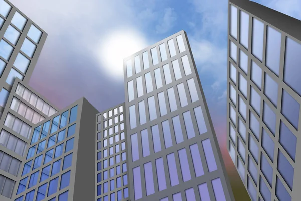 Glasfassaden Moderner Bürogebäude Blauen Himmel Bei Sonnenschein Design — Stockfoto